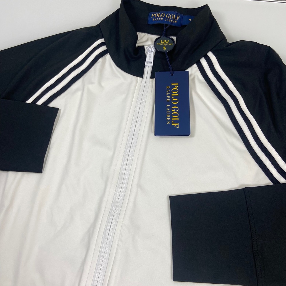 Polo Golf Ralph Lauren Womens M Black White Striped UV Golf Jacket NEW